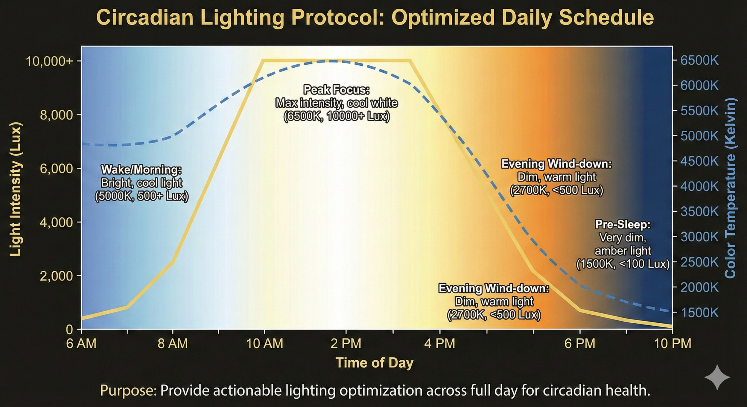 Diagram showing lighting temperature schedule throughout the day