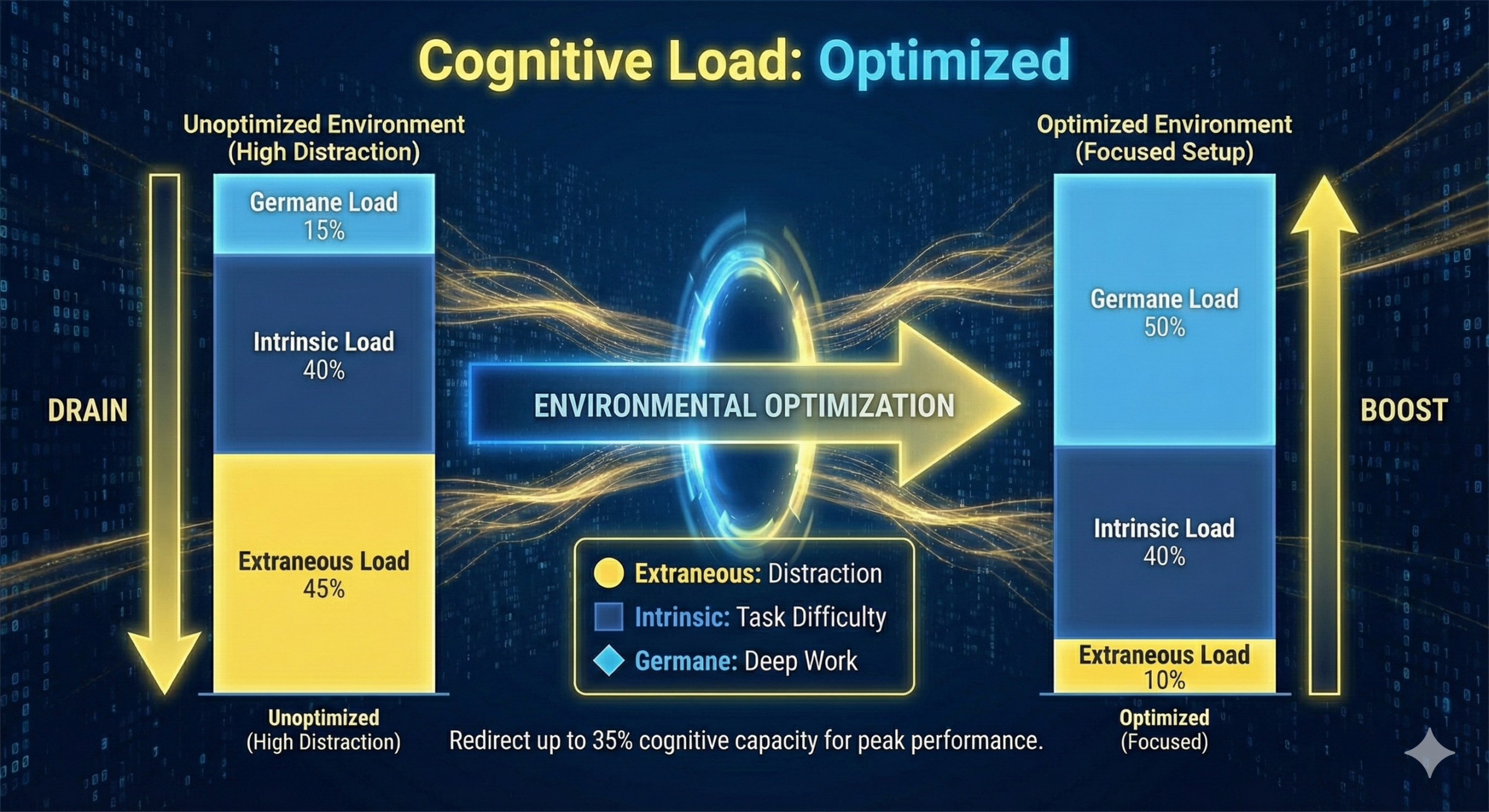 Cognitive Load Breakdown showing Intrinsic, Extraneous, and Germane Load