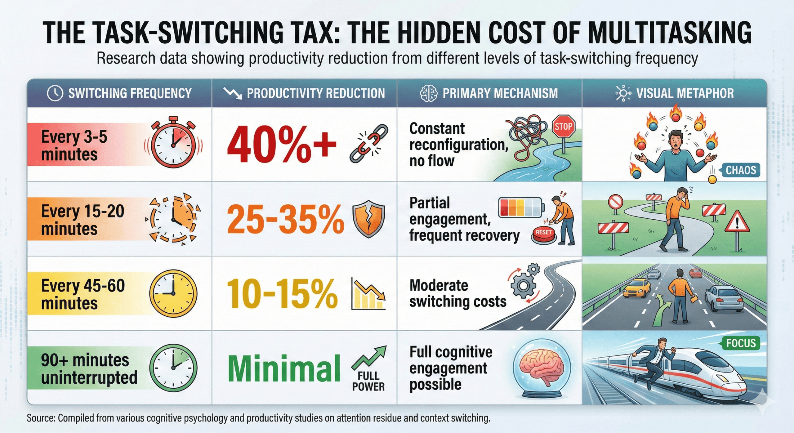 Table showing the productivity loss from task switching