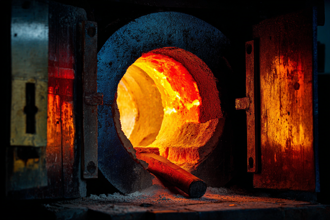 Annealing furnace opening, dark metal frame