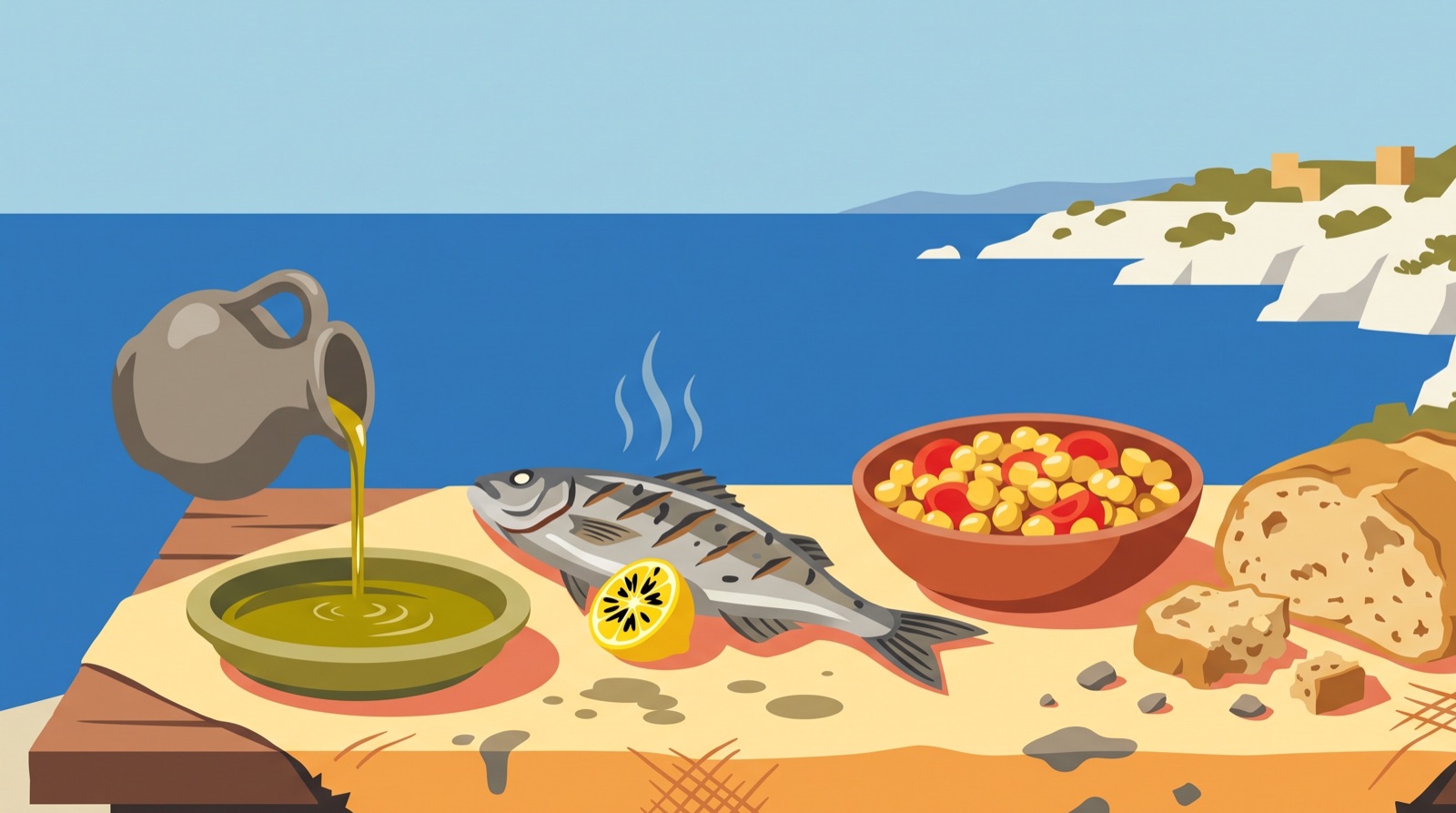 Stylised hero illustration for the glossary entry on Mediterranean Diet