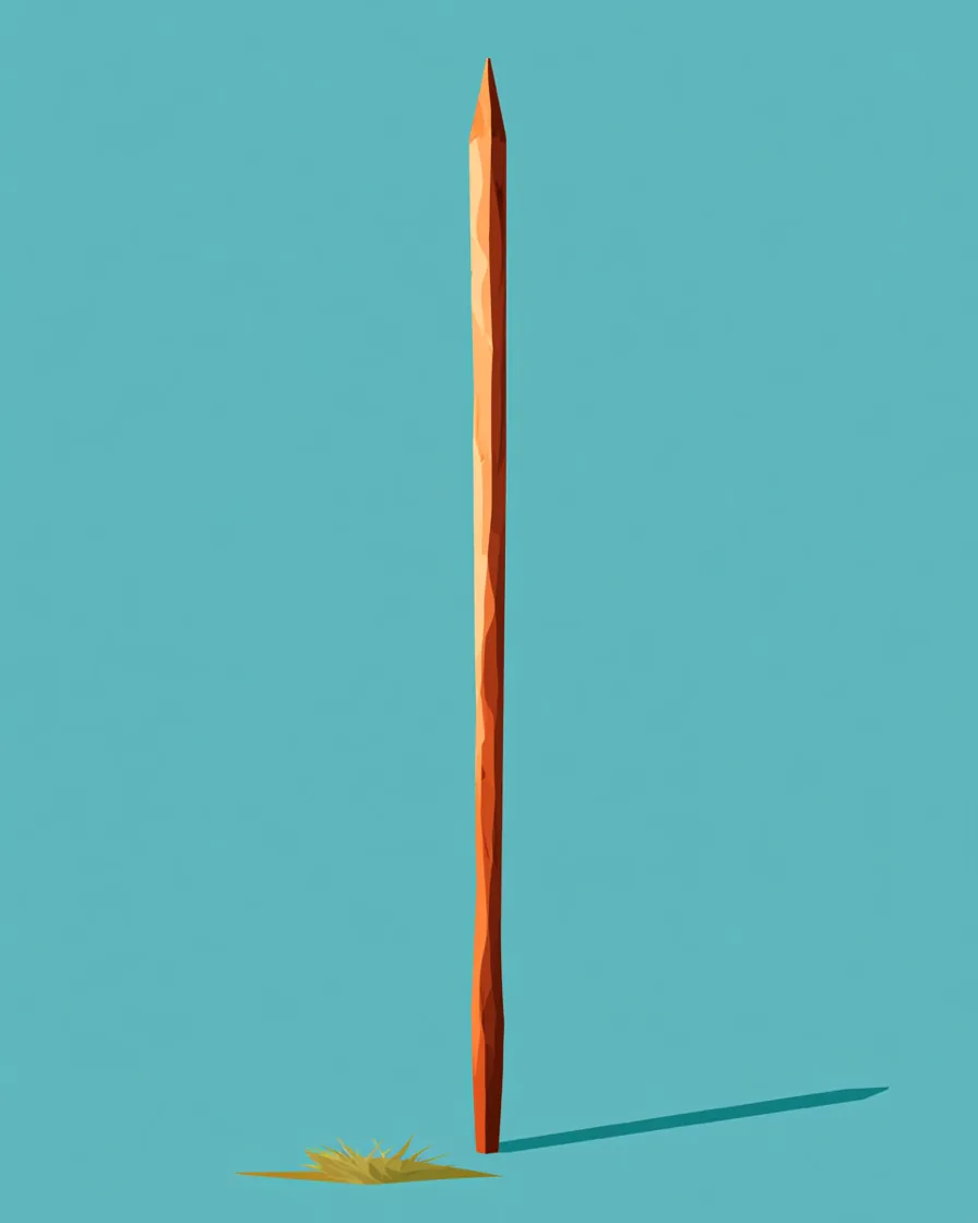 Minimal illustration of a wooden stake casting a long shadow at golden hour